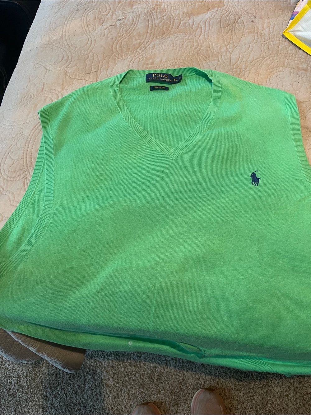 Polo by Ralph Lauren Bright Green V-Neck Sweater Vest with Navy Pony